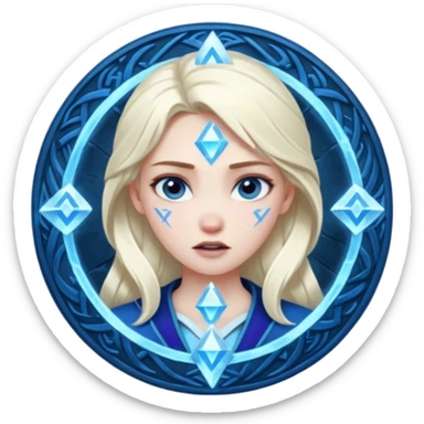 Woman frozen mid-spell, glowing runes around her body, charged silence sticker