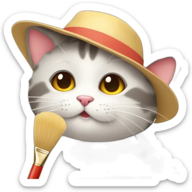Kawaii cat artist in hat with palette and brush so it can be used as a mouse cursor sticker