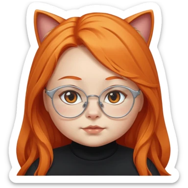 girl with chubby cheeks, very long orange hair, and silver cat-eye glasses. Black clothes sticker