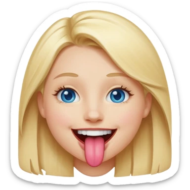 a smiley face with tongue out just a little bit, blue eyes and blonde hair sticker