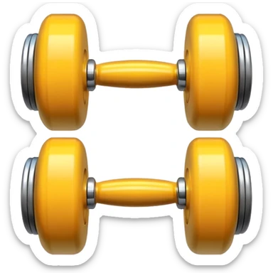 “3D glossy emoji of a dumbbell, bright colors, shiny plastic texture, soft reflections, cute rounded style, high detail, fitness icon, clean white background.” sticker