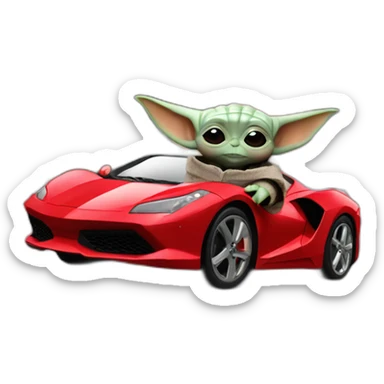 baby yoda driving a red ferrary in paris sticker