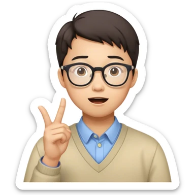 asian "Face with glasses, nerdy, surprised sticker