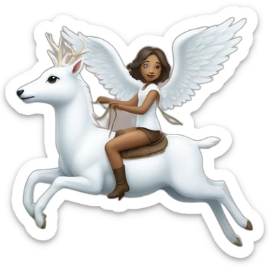 Twin angel riding a white deer sticker