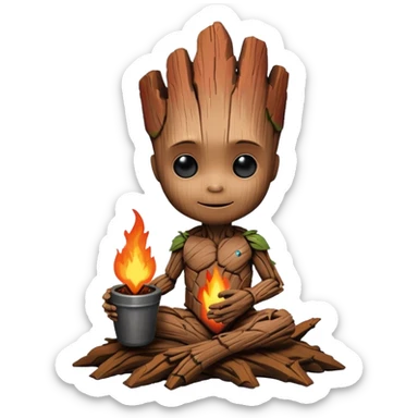 baby-groot with a hearth sticker