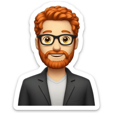 A red-haired guy with a red beard and glasses shows class sticker