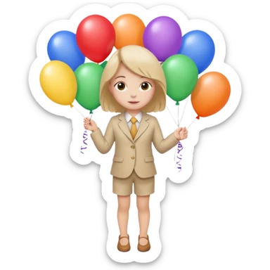 birthday small  girl in biege suit + baloons sticker