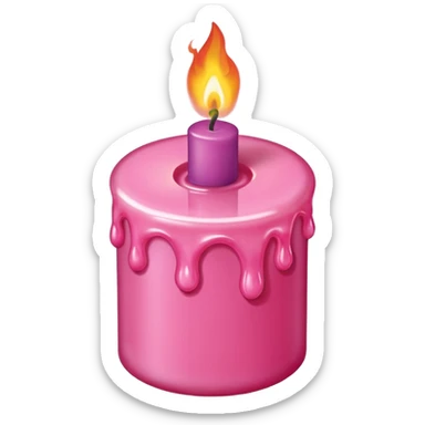 A drawing of a flaming pink candle that could be used at a romantic dinner table. The camera should be isometric at a 75-degree angle. sticker