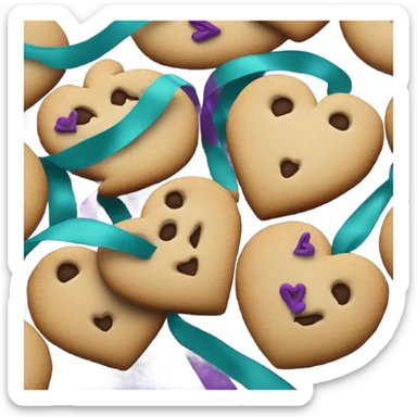 Cookie heart with teal purple ribbon sticker