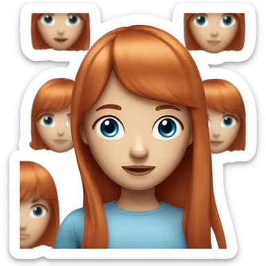 Straight long red hair girl with bangs blue eyes sticker