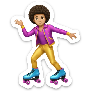 man afro hair disco clothe and roller skate sticker