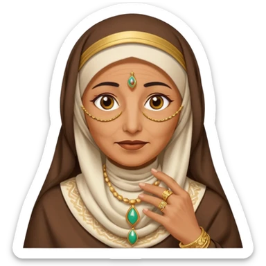 an old emirati women wearing traditional cloths covers her face with burg'a sticker