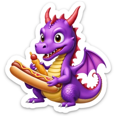purple dragon eating a hotdog sticker