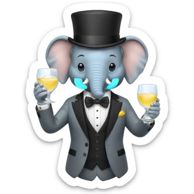 elephant wearing suit, bowtie and top hat, holding glass of water sticker