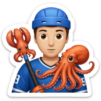 Ice hockey player with octopus in his hand  sticker