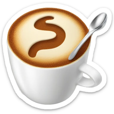 A cup of coffee with foam and a spoon sticker