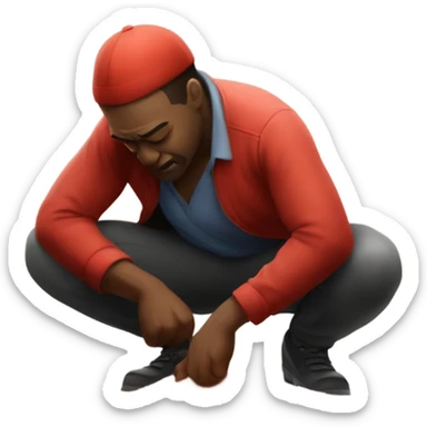 Somebody squatting and red dust coming out sticker