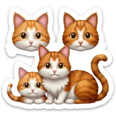 3 small cats different colours including brown tabby and white, patchy calico, and ginger and white sticker