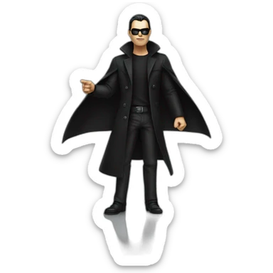 matrix man, pointing his finger, dressed in a long black coat. sticker