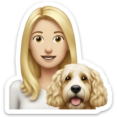 white woman with long blonde hair alongside a bernadoodle dog  sticker