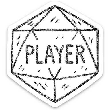 minimalist hand-drawn outlined icon of a player for DnD TTRPGs, worn distressed sticker