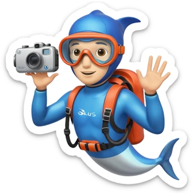 A brave dolphin diver in flippers and mask, exploring coral with a waterproof camera.

 sticker