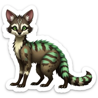 Feral Rare Fantasy dark tropical Vernid-Sergal-Genet-Trico-species by LiLaiRa, random markings, tufted tail, tufted ears, full body sticker