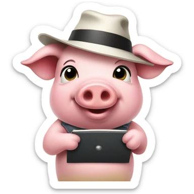 Pig dressed as a news reporter  sticker