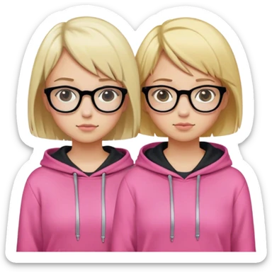 Two girl, one with middle hair, the other with Short hair, Both with blond hair, Both with Glasses, Girl with middle hair has a pink hoodie, the Girl with Short hair has a black hoodie on  sticker