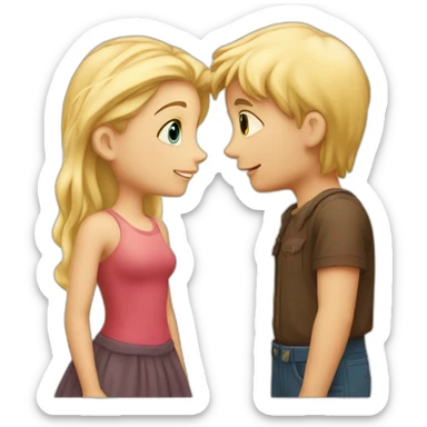 A blond boy who kisses a pretty blonde girl with a heart above their heads  sticker