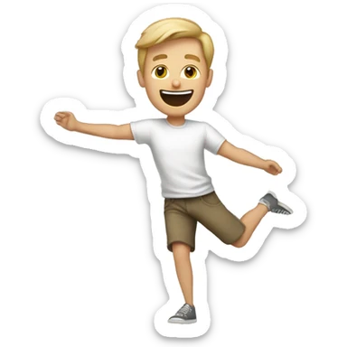 an illustration of a white man doing a cartwheel wearing a neutral-colored t-shirt sticker