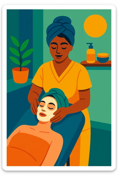 cosmetologist, facial treatment, spa vibe, relaxing atmosphere sticker
