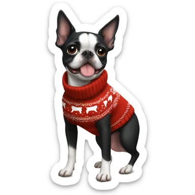 Boston Terrier wearing christmas Sweatshirt  sticker