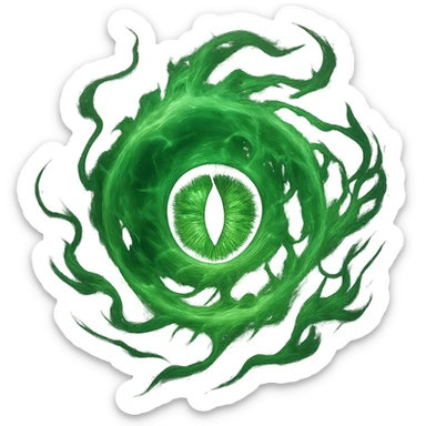 a mystical green energy ball with an eye in the middle, surrounded by swirling energy sticker