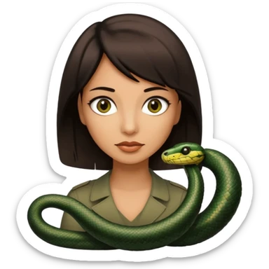 Femme brune yeux marron avec une coupe carré noir , femme couleur de peau typé, avec un cobra a côté , sticker