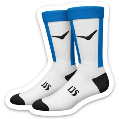 pair of white crew socks with black swoosh logo sticker