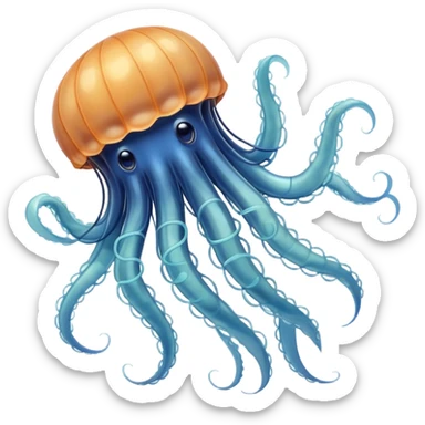 dangerous jellyfish with long stinging tentacles approaching a swimmer in the ocean sticker