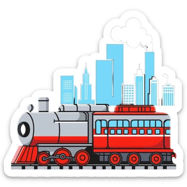 A cartoon locomotive train drinking vodka, with Moscow skyline in background sticker
