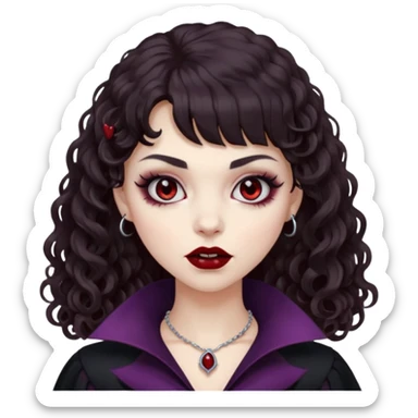 vampire feminine and with bangs  dark brown hair  curly hair a little scary   sticker