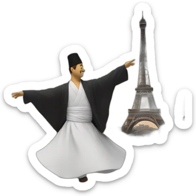 whirling dervish under eiffel tower  sticker
