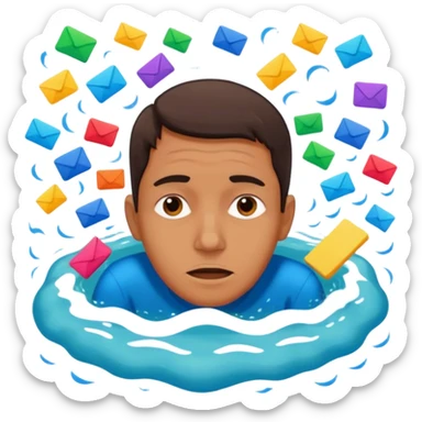 man drowning in messages sticker