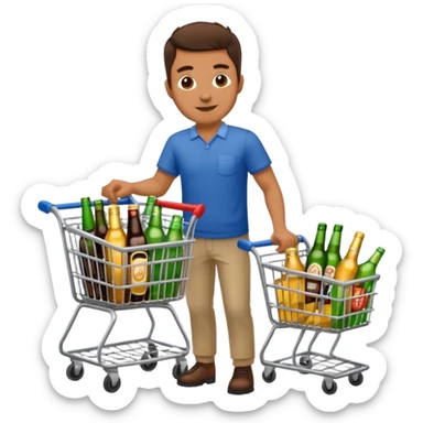 man with a shopping cart full of beers and wines sticker