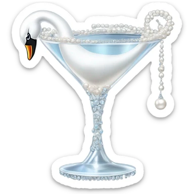 A martini with a swan and a bow and pearls draping from the glass and diamonds sticker