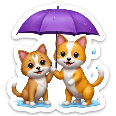 dog and cat playing in the rain sticker