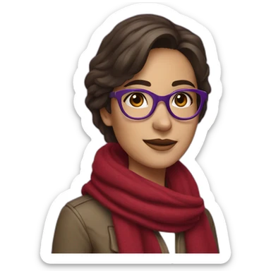 brunette young lady wearing a red scarf and glasses with purple background sticker