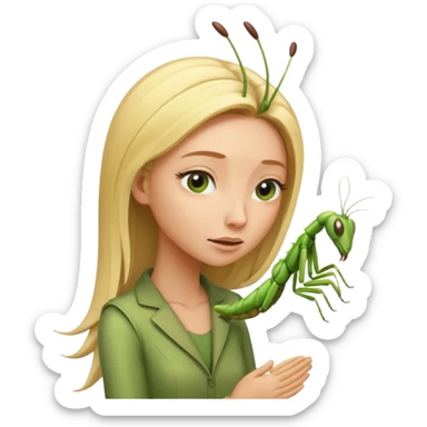 Praying mantis tucking her blond hair behind her head with side eye sticker