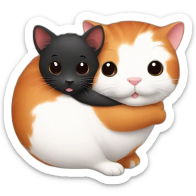 red cat hugs black guinea pig sticker