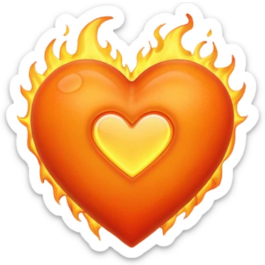 Corazón Naranja con un fuego  sticker