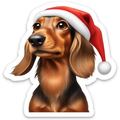 Long haired dachshund ￼with a red Santa hat on its head sticker