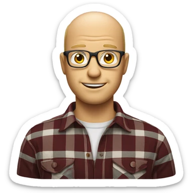 blond balding man with glasses, wearing a flannel shirt sticker